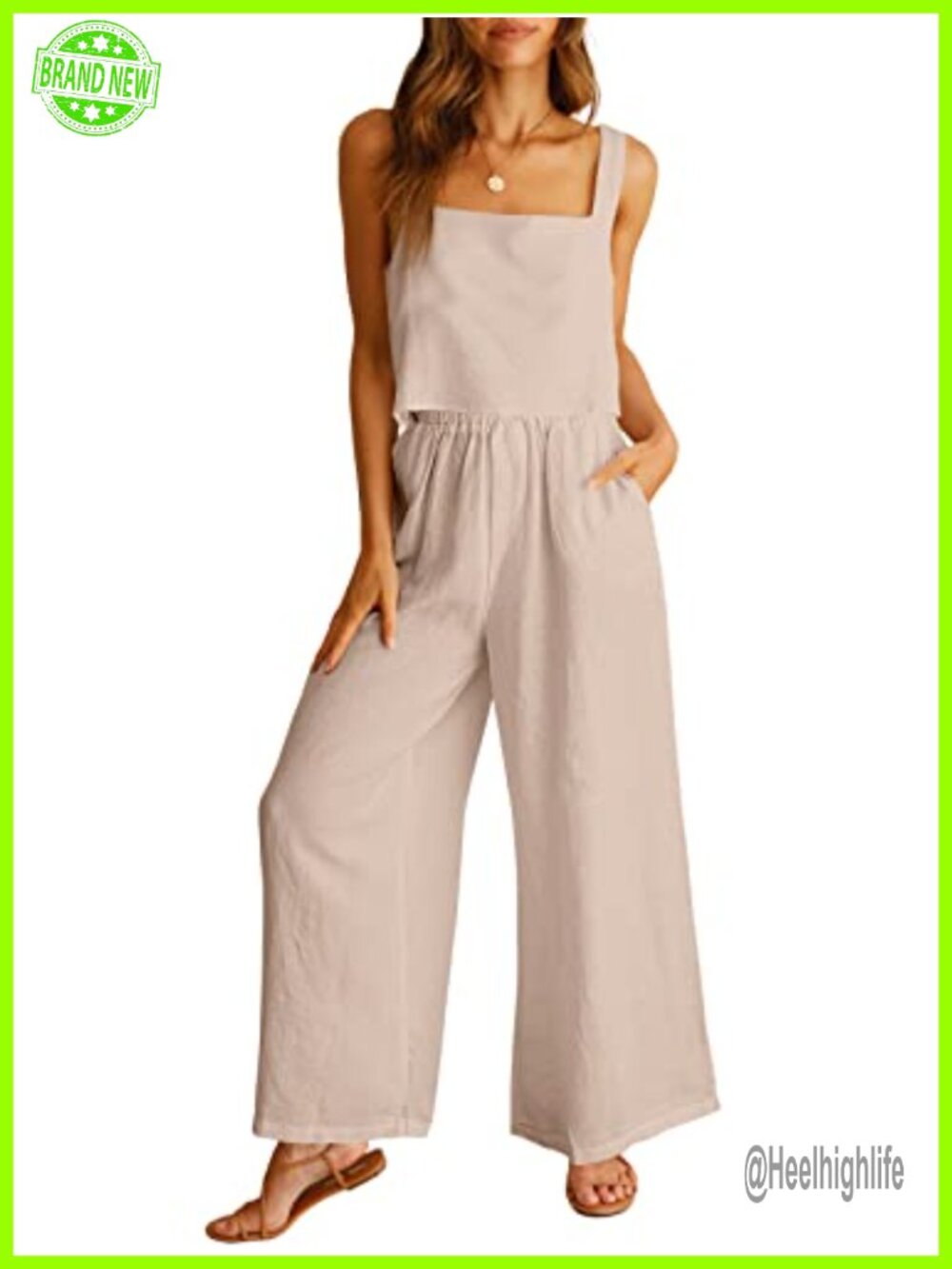 2 Piece Linen Blend Set Sleeveless Crop Tank Wide Leg Pants Summer